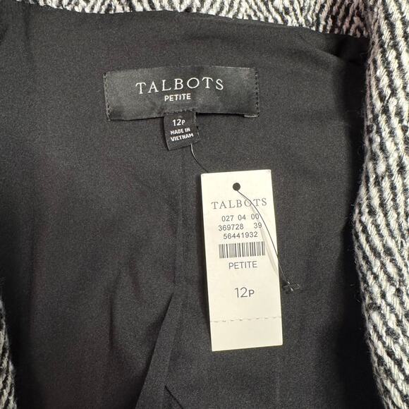Talbots NWT Petite Black & White Herringbone Wool Blend Relaxed Blazer Coat - Picture 11 of 12